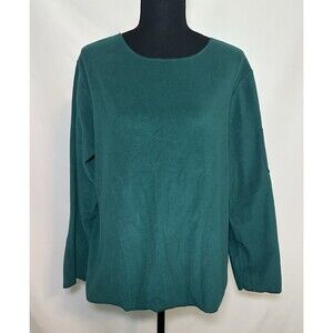 OSCAR‎ DE LA RENTA Green Long Sleeve Cozy Fleece Top Shirt Women's MEDIUM